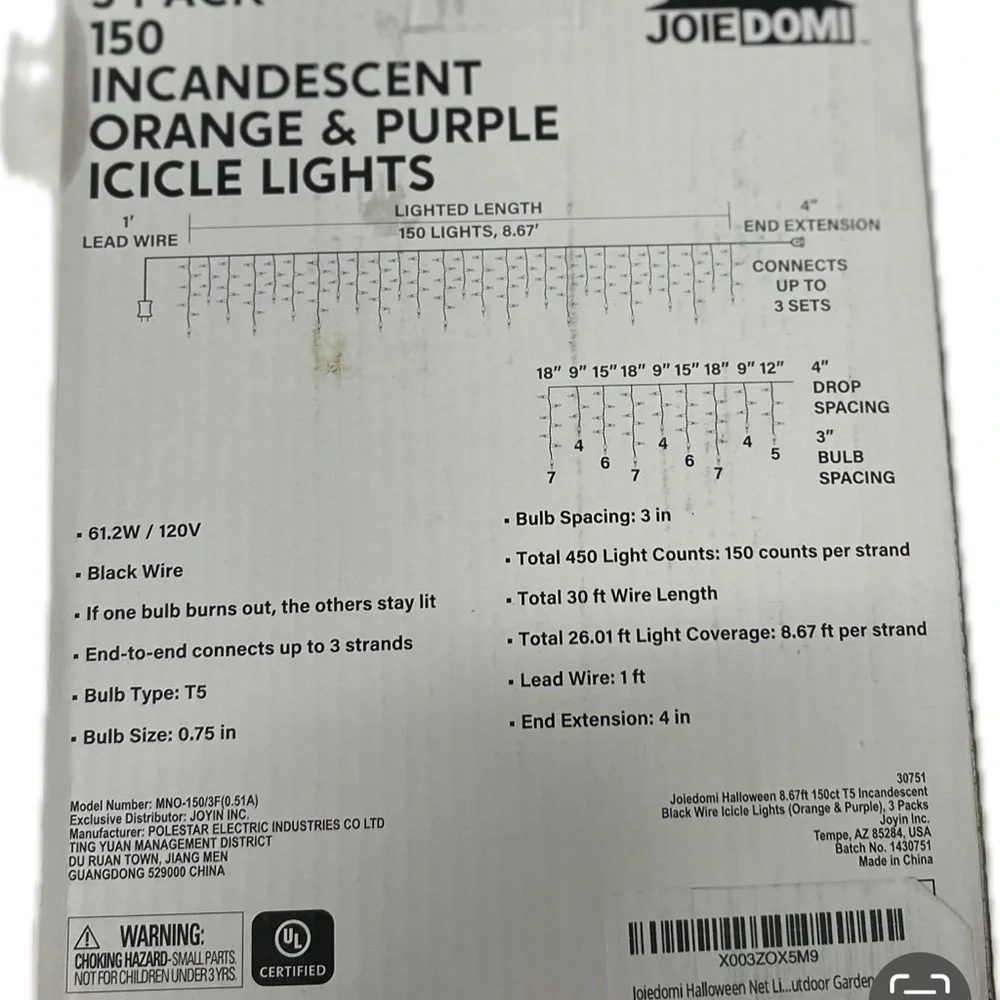 Halloween Joiedomi Icicle Lights with Purple and Orange Glow
